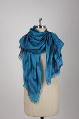 Abstract Vibrance Blue Silk Cashmere Scarf