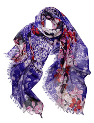 Purple Floral Abstract Silk Cashmere Scarf