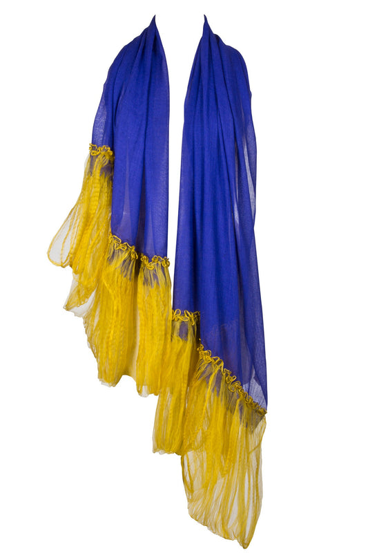 Cobalt & Yellow Silk Cashmere Contemporary Scarf