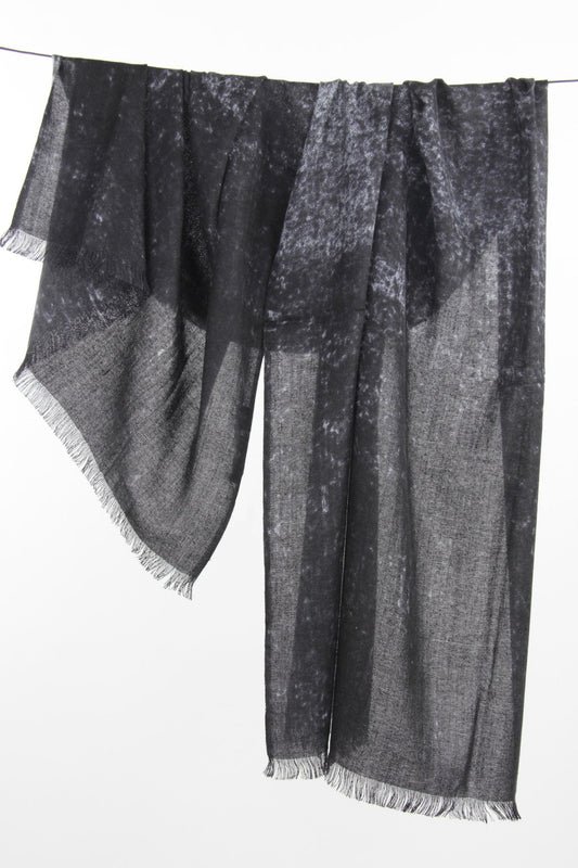 Black Silk Wool Linen Cashmere Scarf