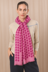 wool cashmere fuschia & magenta framed polka dot scarves