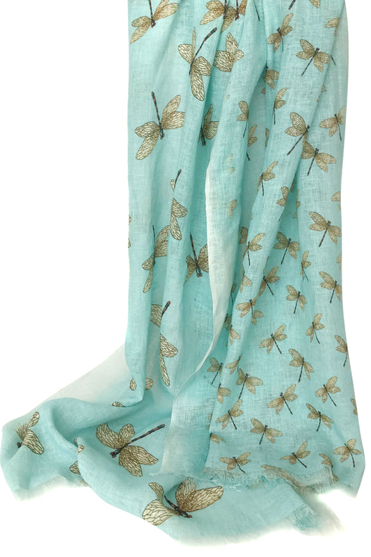 Turquoise Floral Linen Scarf
