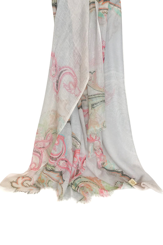 White & Pink Paisely Cashmere Scarf