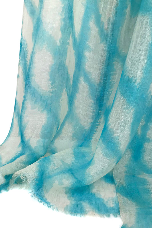 Turquoise Abstract Linen Scarf
