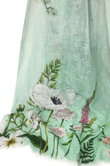 Green Floral Linen Scarf