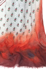 Red Floral Silk Linen Cashmere Scarf