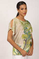 Green Paisely Linen Top