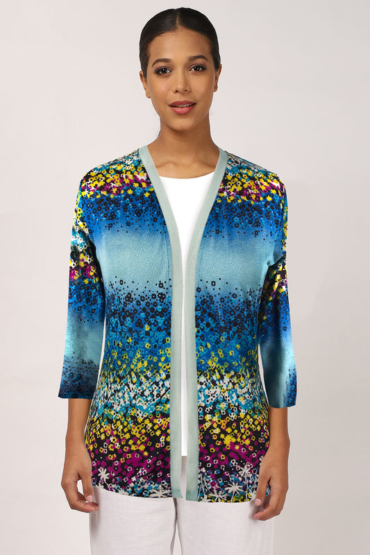 Blue Floral Silk Sweater