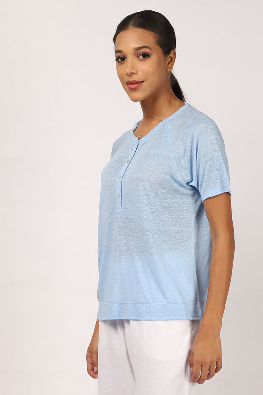 Soft Blue Linen T-Shirt
