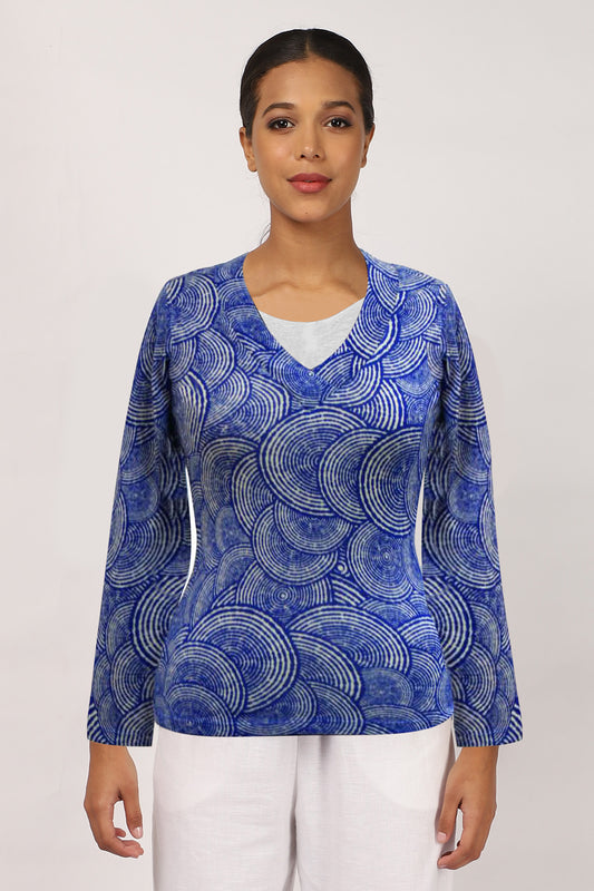 Blue Contemporary Silk Wool Cashmere Sweater