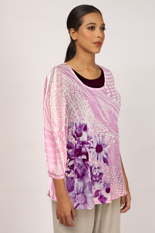 Pink Floral Flared Silk Wool Cashmere Sweater