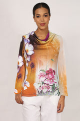 Orange Floral Silk Sweater