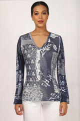 Grey Floral Cashmere Silk Sweater