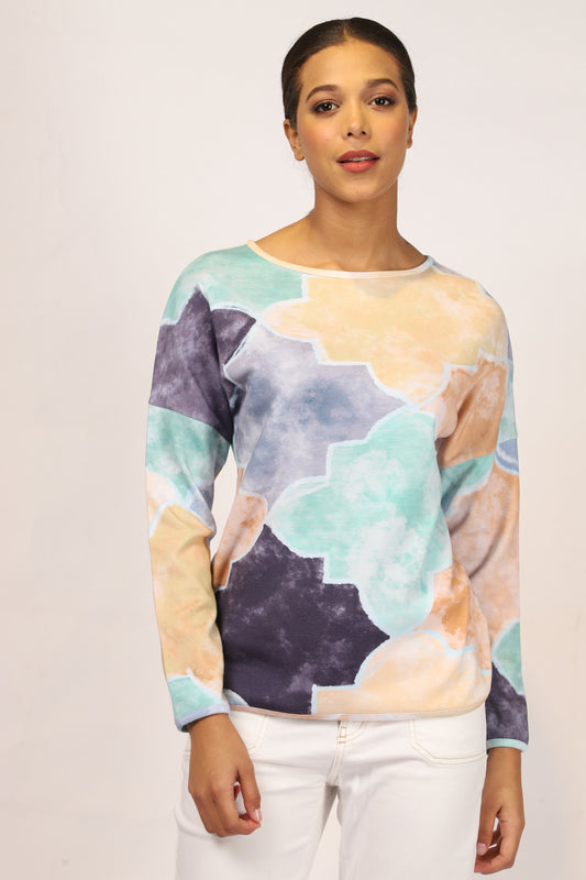 Blue Abstract Cotton Top