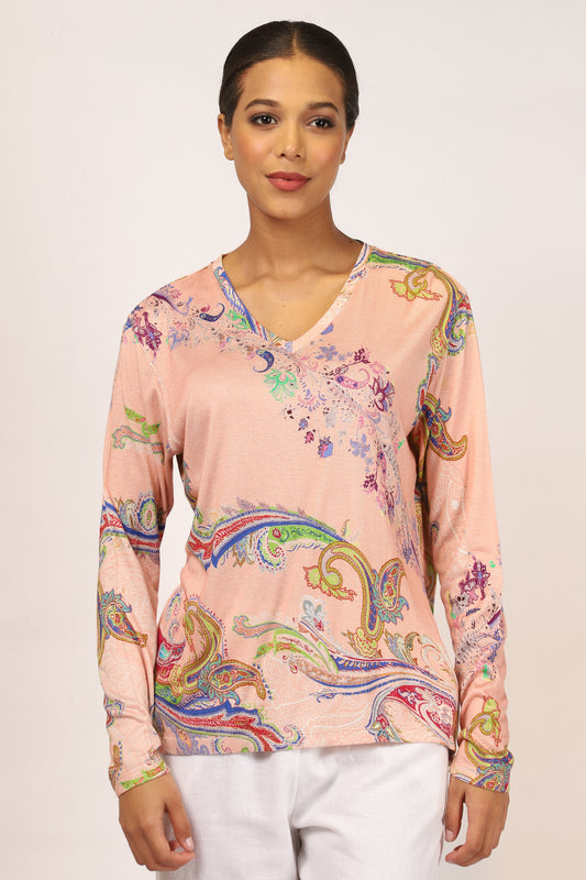 Peach Paisely Cashmere Top