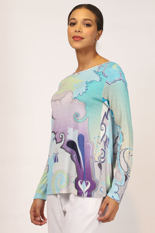 Turquoise Paisely Cashmere Top