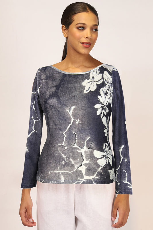 Brown Floral Cashmere Silk Sweater
