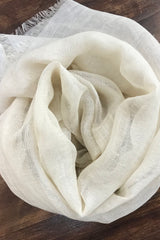 Shiny Ivory Silk Linen Cashmere Scarf