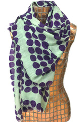 wool cashmere mint  & navy framed polka dot scarves