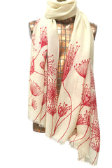 wool cashmere ivory & scarlet dandelion scarf