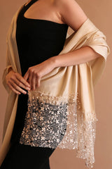 Limited Edition Cashmere Blend Scarf - Beige with Italian Lace