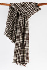 Black and White Silk Wool Cashmere Scottish plaid Scarf