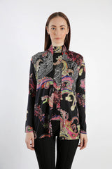 Paisley Printed Silk Twin Set in Black