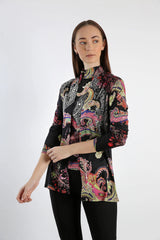 Paisley Printed Silk Twin Set in Black