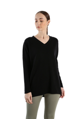 V neck Pure Cashmere Sweater - Black