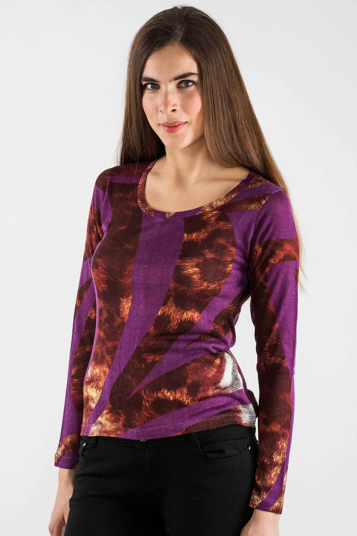 Purple Contemporary Silk Wool Cashmere Sweater