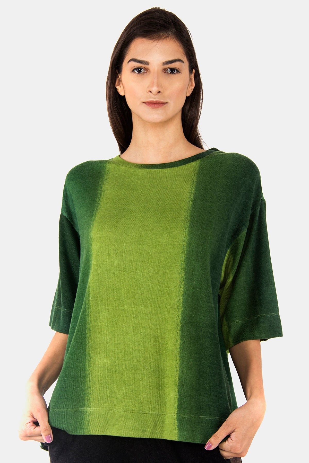 Green Half Sleeve Silk Wool Cashmere Sweater