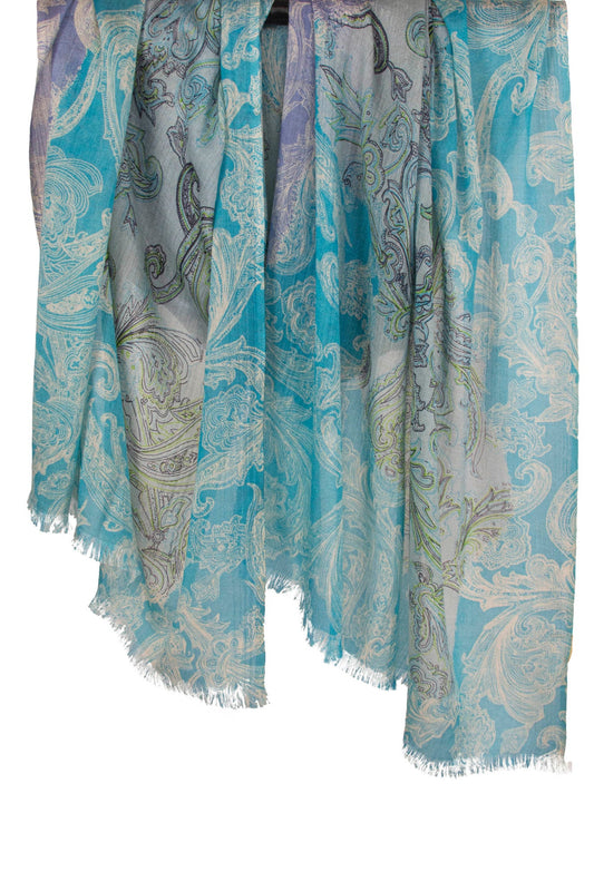Blue Paisely Silk Cashmere Scarf