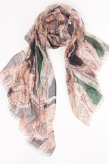 Peach & Green Paisely Silk Cashmere Scarf