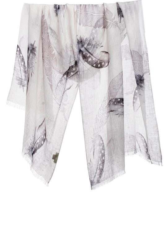 White Floral Linen Scarf