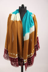 Ochre and Teal Organic Colour Blocked Silk Wool Cashmere Scarf