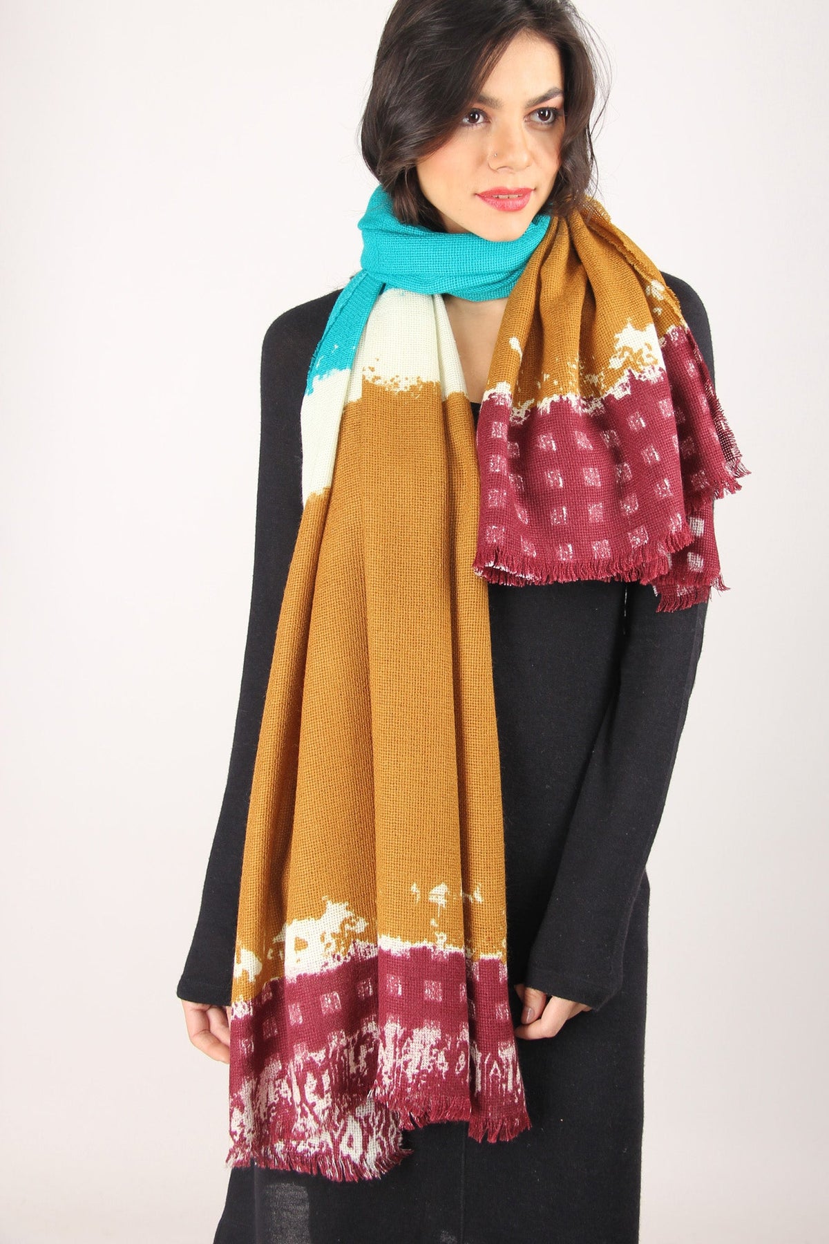 Multi Colour Contemporary Silk Wool Cashmere Scarf