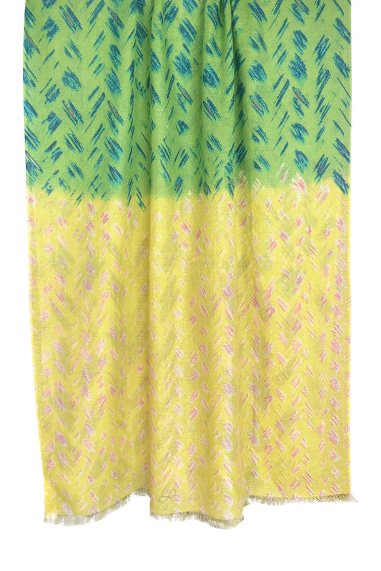 Geometric Cashmere Silk Scarf - Green & Yellow