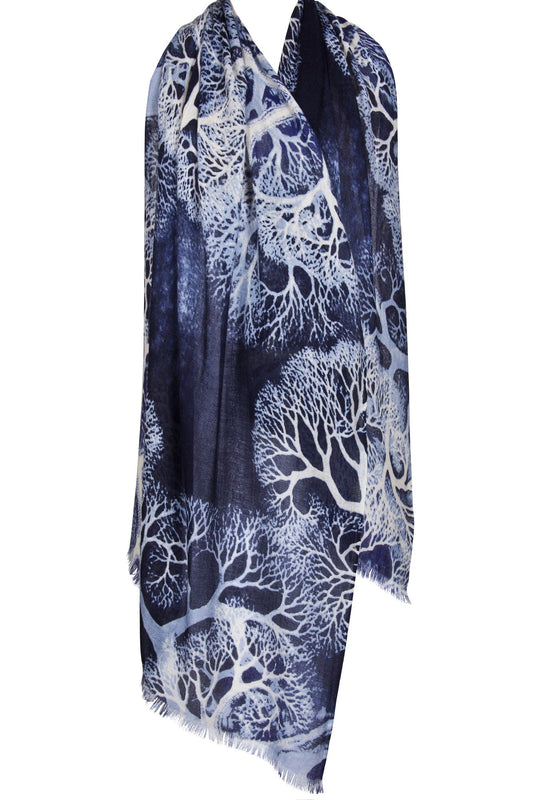 Blue Floral Silk Cashmere Scarf