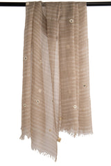 Beige Contemporary Silk Wool Linen Scarf