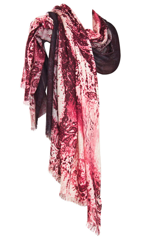 Pink & Brown Paisely Silk Cashmere Scarf
