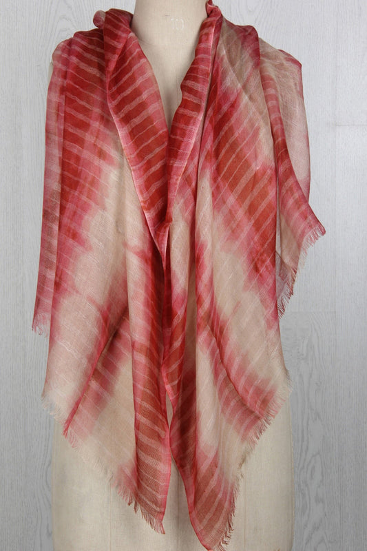 Red & White Contemporary Silk Wool Linen Scarf