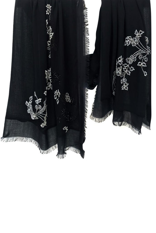 Black Embroidered Silk Cashmere Scarf