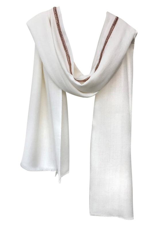 Ivory Embroidered Silk Cashmere Scarf