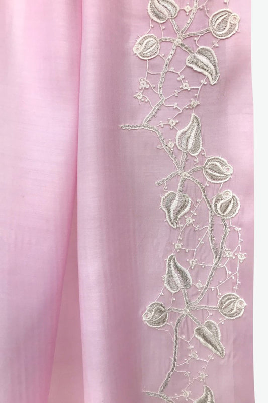 Pink Embroidered Silk Wool Scarf