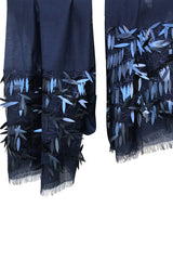 Navy Embroidered Silk Wool Cashmere-Scarf