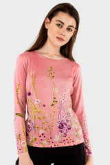 Peach Floral Silk Wool Cashmere Sweater