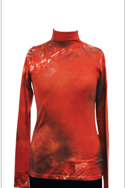 Red Turtle Neck Contemporary Silk Wool Cashmere Sweater