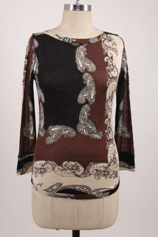 BLACK & BROWN PAISELY SILK WOOL CASHMERE SWEATER