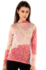 Peach Floral Silk Wool Cashmere Sweater