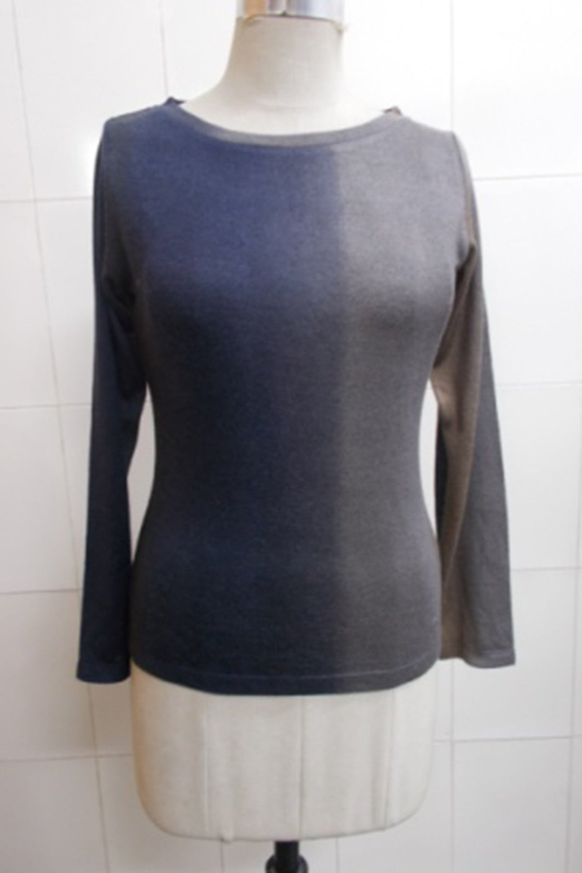 Navy & Grey Contemporary Silk Wool Cashmere Sweater
